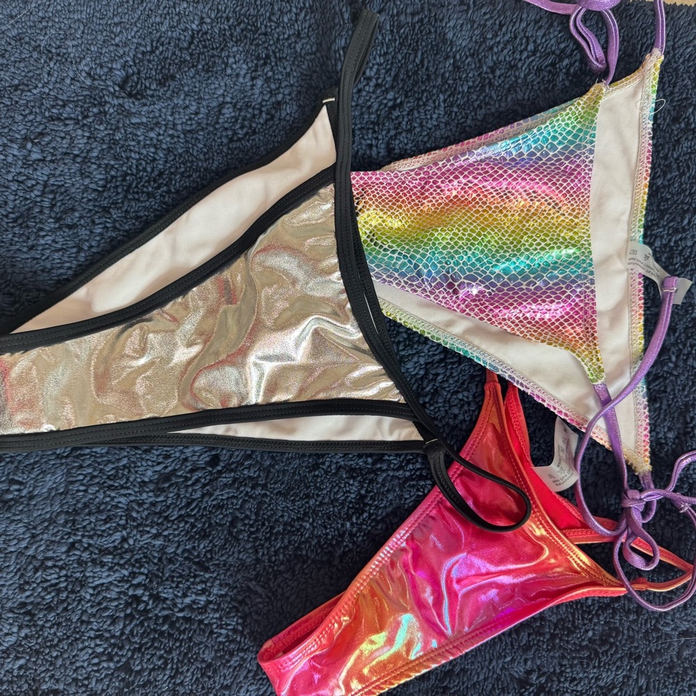 Colorful Bikini bottoms/thong with Metallic Shine. Set of 3,never worn
